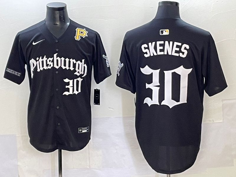 Men 2025 Pittsburgh Pirates #30 Skenes Black Five generations Joint Name Nike MLB Jersey style 10->pittsburgh pirates->MLB Jersey